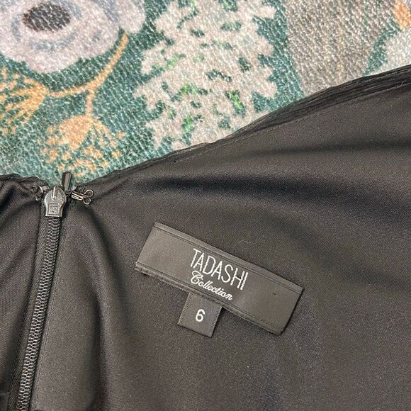 Tadashi Collection midi Dress sz 6 Black Silk Chiffon Pleated Sleeveless v neck - Picture 6 of 15